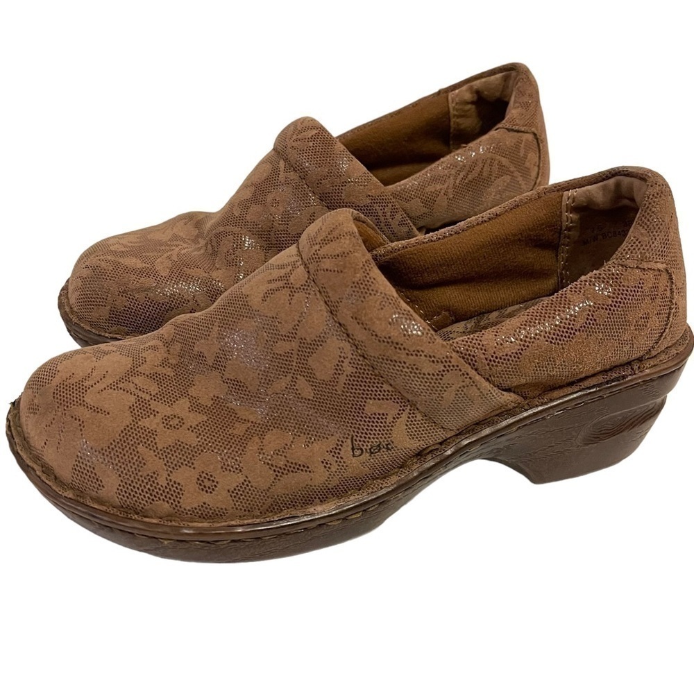 Born B.O.C. Peggy Brown Leather Slip On Clogs Shoes